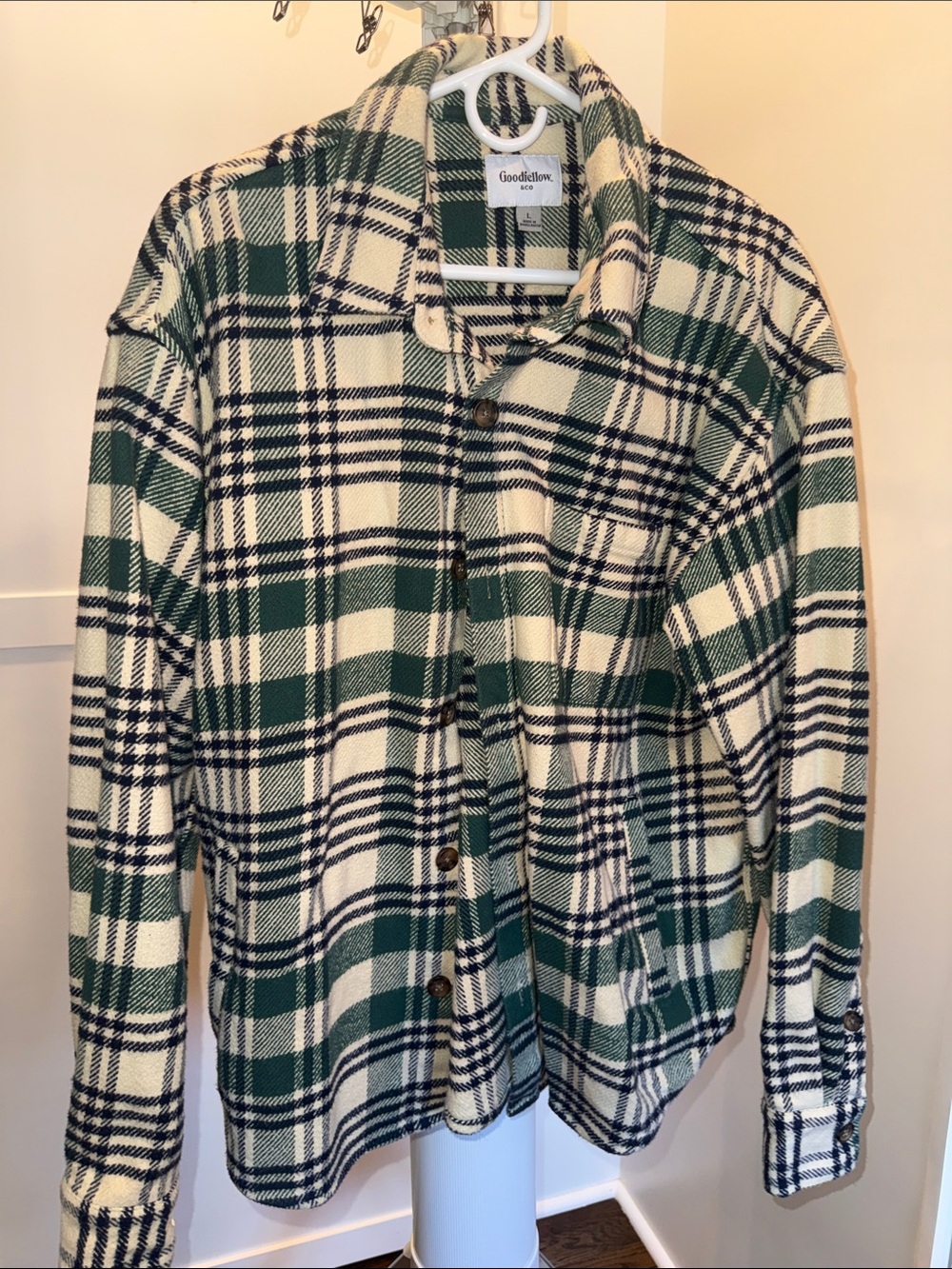 Goodfellow & Co Green, Cream & Black Plaid Shirt Jacket